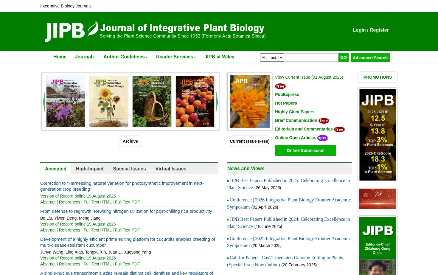 J Integr Plant Biol 页面快照